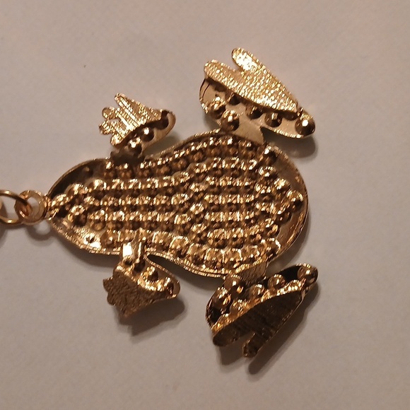BAG CHARM/KEYCHAIN ELEGANT SPARKLING Gold and Green Frog - Picture 5 of 5